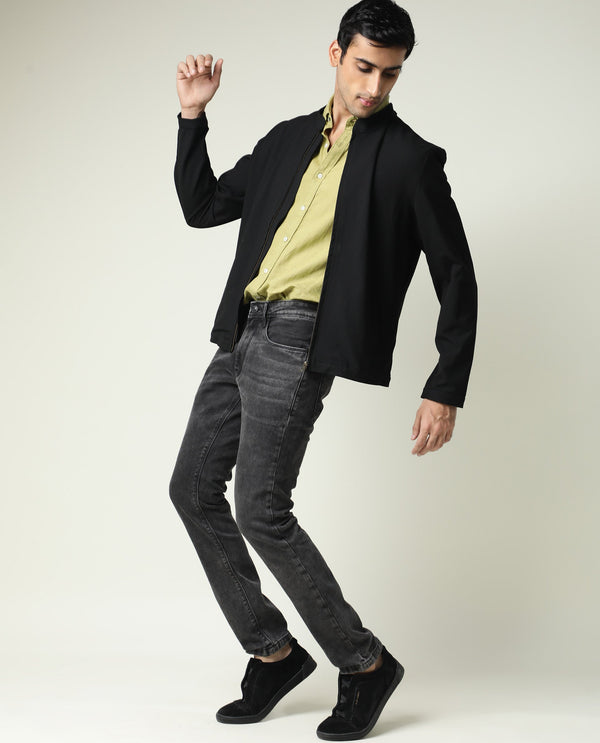 Rare Rabbit Men's Jardin Black Mid Wash Mid-Rise Slim Fit Jeans