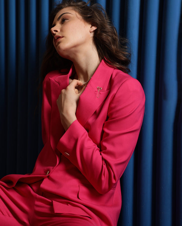 Rareism Women Ziva Pink Full Sleeves Tailored Fit Solid Polyester Fabric Blazer