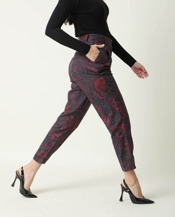 Rareism Women Croma Pink Trousers Cotton Fabric Printed