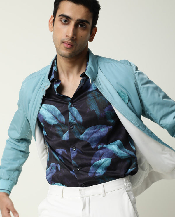 Rare Rabbit Men's Royban White Classic Mandarin Collar Bomber Jacket