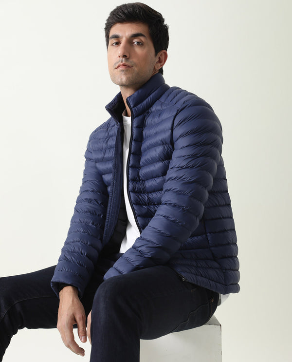 Rare Rabbit Men's Paralite Blue High Neck Puffer Jacket