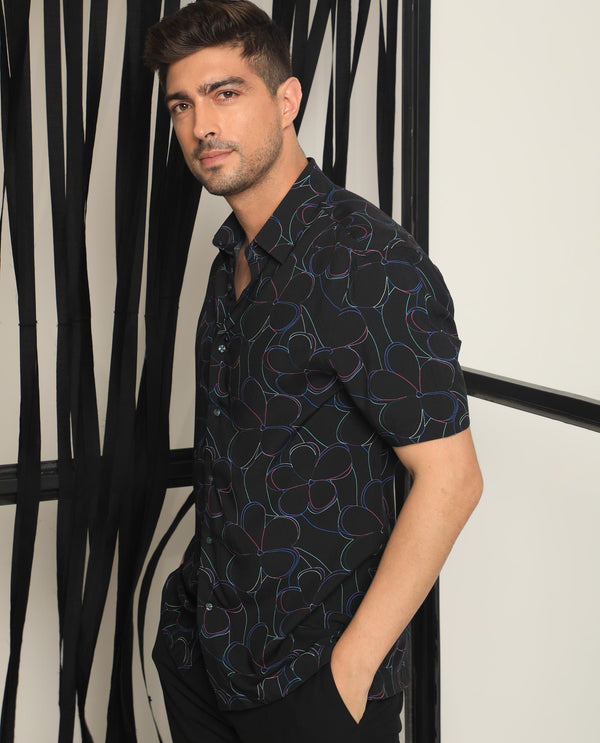 RARE RABBIT MEN'S KRIS BLACK COLLARED NECK SLIM FIT