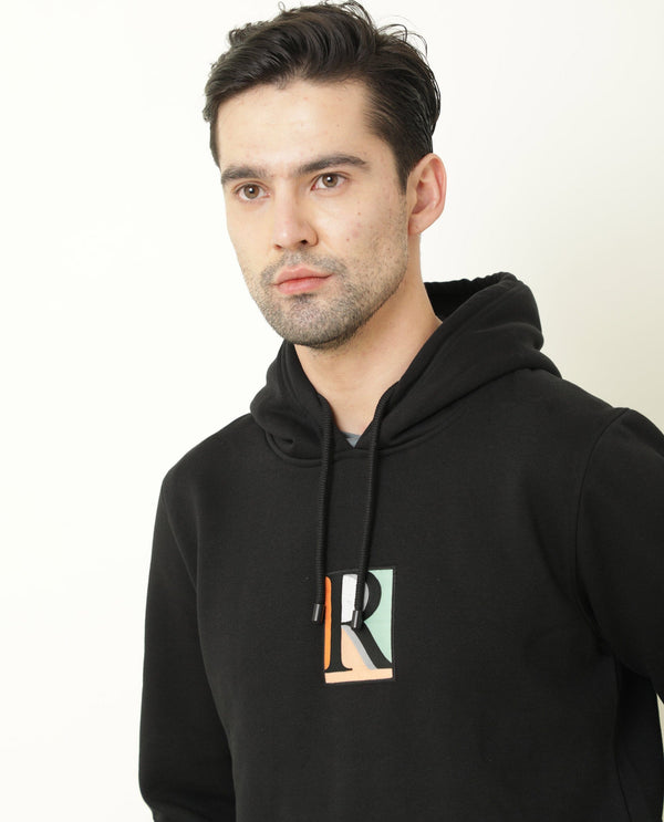 Rare Rabbit Rouyza Primary Black Sweatshirt Cotton Poly Fabric Full Sleeve Hoodie Slim Fit