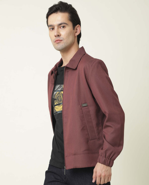 Rare Rabbit Men's Bric Dark Maroon Plain Broad Collar Structured Jacket