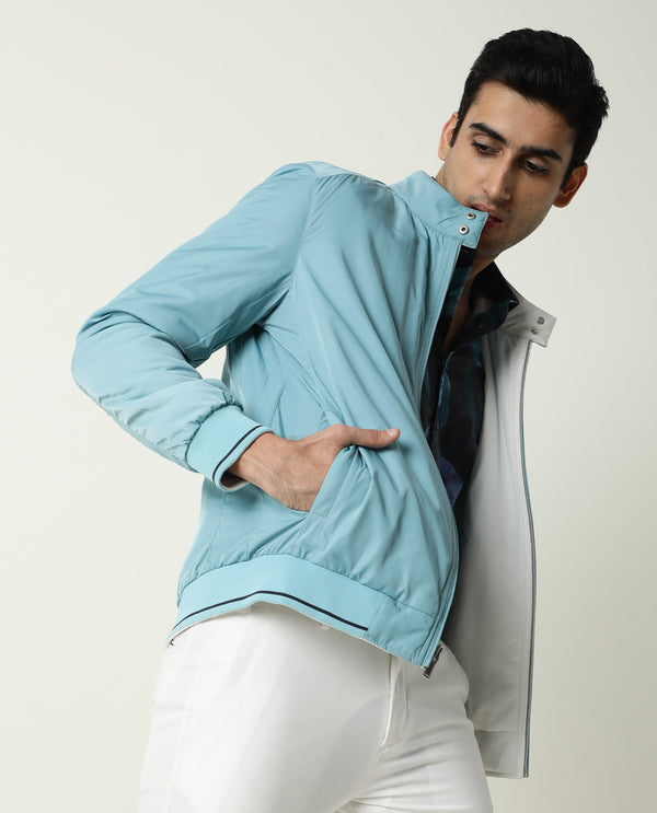 Rare Rabbit Men's Royban White Classic Mandarin Collar Bomber Jacket