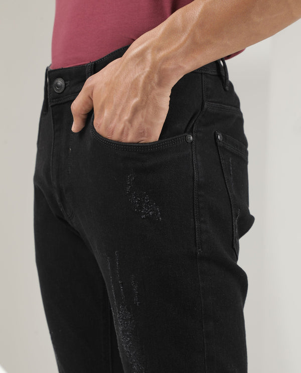 Rare Rabbit Men's Astral Black Rinse Wash Mid-Rise Slim Fit Jeans