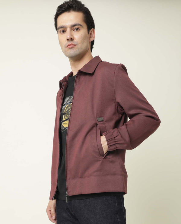 Rare Rabbit Men's Bric Dark Maroon Plain Broad Collar Structured Jacket