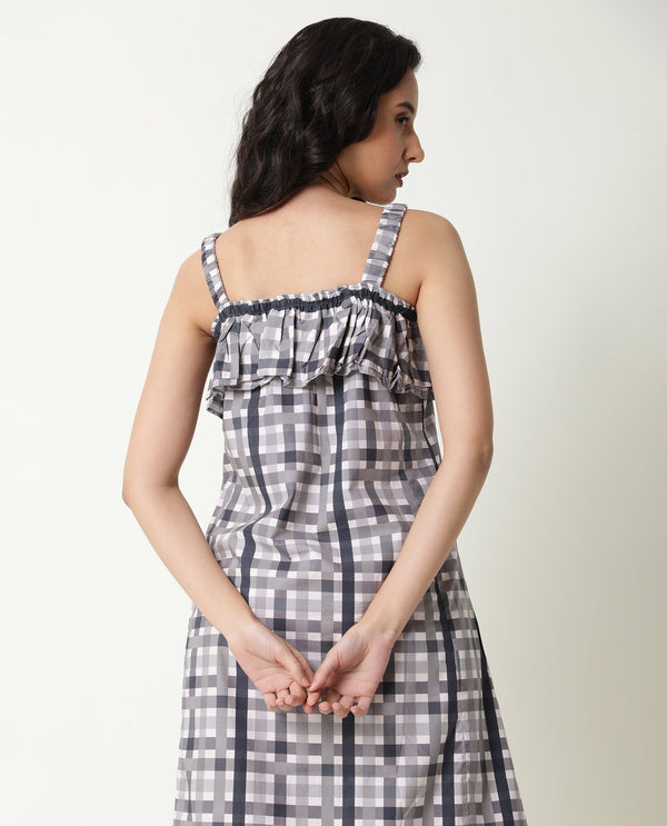 Rareism Womens Aurya Grey Dress Cotton Fabric Regular Fit Sleeveless Shoulder Straps Neck
