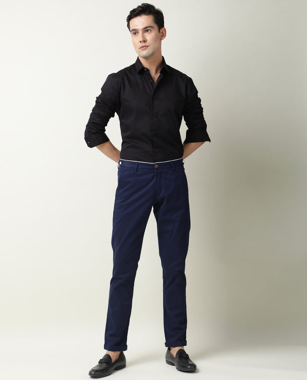 Rare Rabbit Men's Trews-22 Dark Blue Solid Mid-Rise Regular Fit Trouser