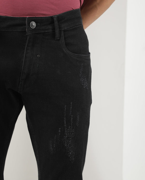 Rare Rabbit Men's Astral Black Rinse Wash Mid-Rise Slim Fit Jeans