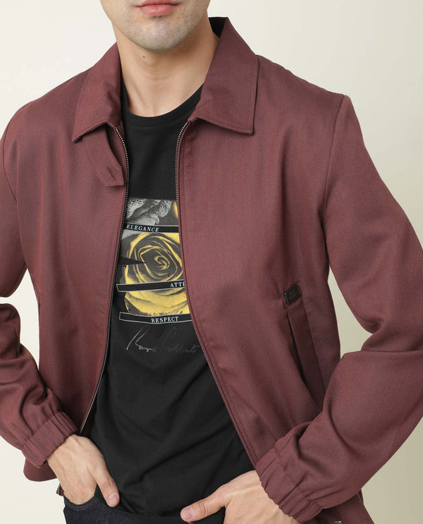 Rare Rabbit Men's Bric Dark Maroon Plain Broad Collar Structured Jacket