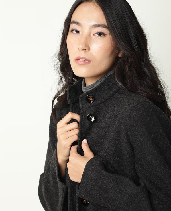 Rareism Women Comico Black Polyester Fabric Full Sleeves Solid Mandarin Collar Jacket