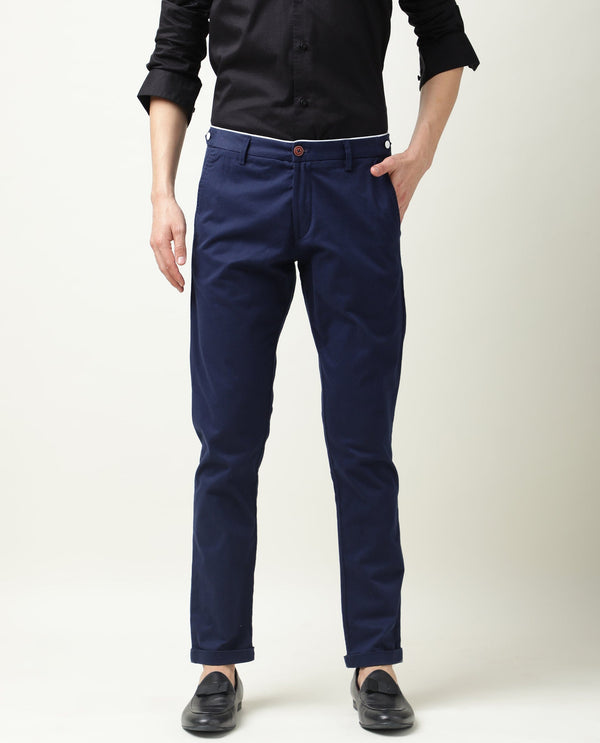 Rare Rabbit Men's Trews-22 Dark Blue Solid Mid-Rise Regular Fit Trouser
