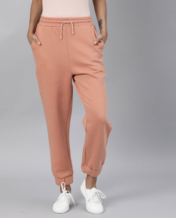 Rareism Women Neo-1 Orange Poly Cotton Fabric Tailored Fit Solid Mid Rise Ankle Length Track Pant