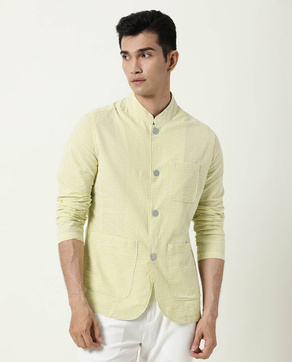 Rare Rabbit Men's Gin Olive Mandarin Collar Checkered Jacket