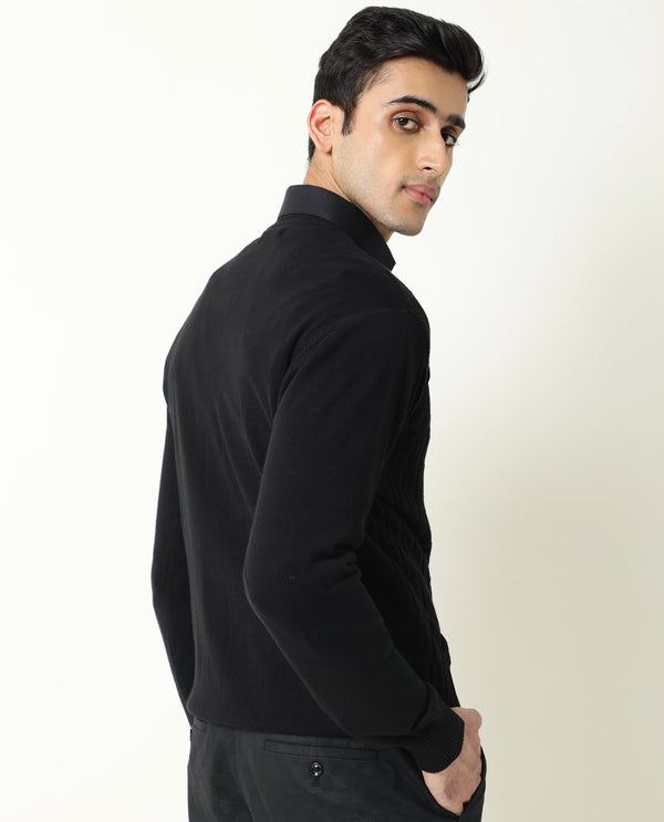 RARE RABBIT MEN'S CABLE BLACK SWEATER COTTON FABRIC FULL SLEEVES