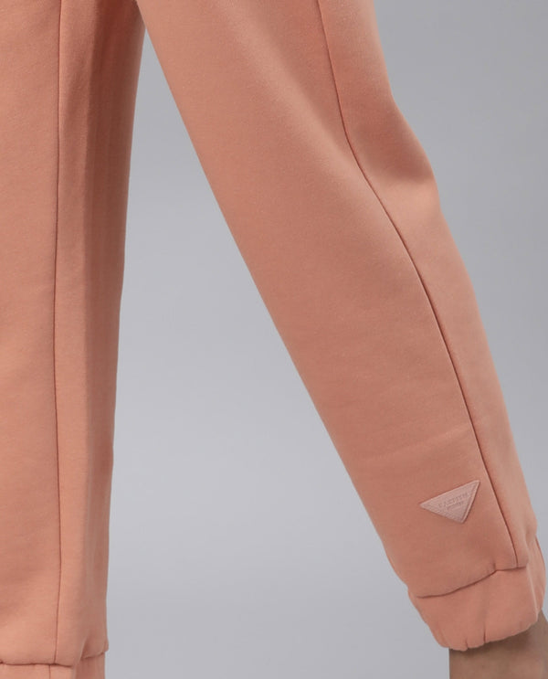 Rareism Women Neo-1 Orange Poly Cotton Fabric Tailored Fit Solid Mid Rise Ankle Length Track Pant