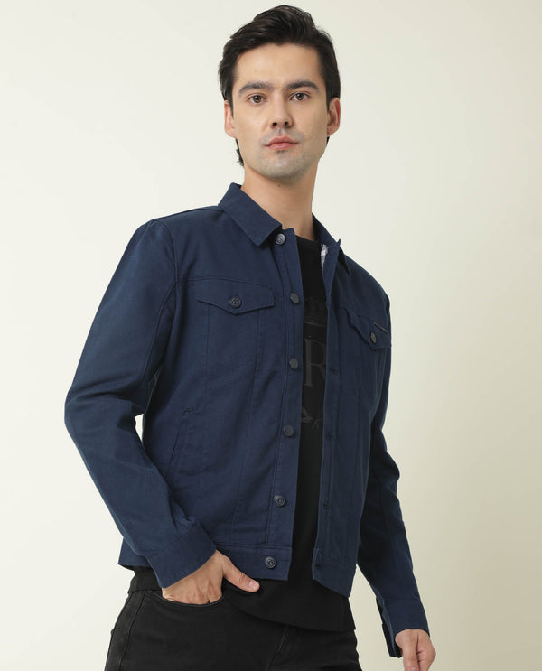 Rare Rabbit Men's Vintage Navy Plain Denim Trucker Jacket