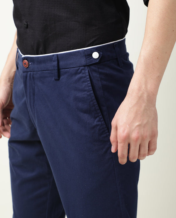 Rare Rabbit Men's Trews-22 Dark Blue Solid Mid-Rise Regular Fit Trouser