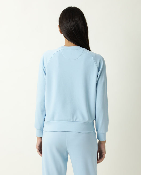 Rareism Women Cax Blue Cotton Blend Fabric Relaxed Fit Full Sleeves Solid Round Neck Sweatshirt