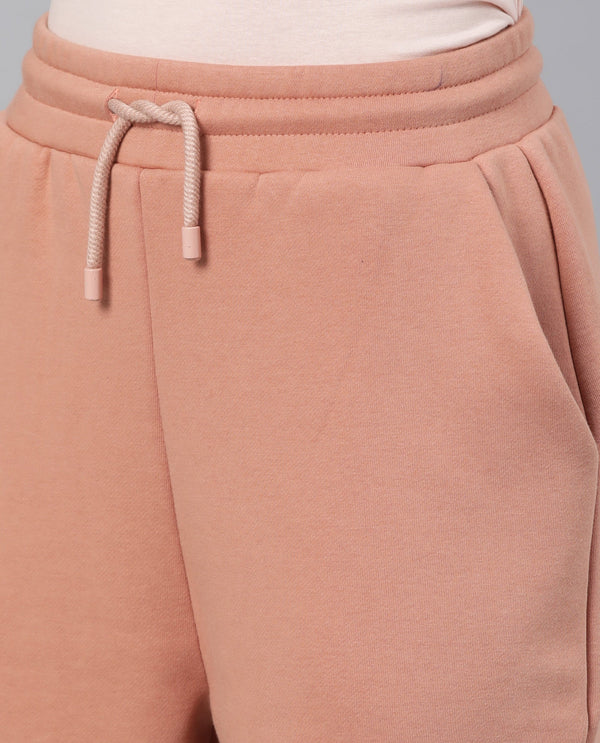 Rareism Women Neo-1 Orange Poly Cotton Fabric Tailored Fit Solid Mid Rise Ankle Length Track Pant