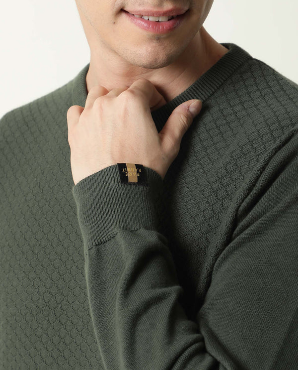 Rare Rabbit Men'S Cable Olive Sweater Cotton Fabric Full Sleeves