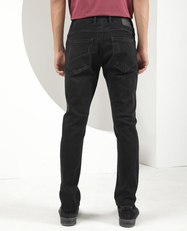 Rare Rabbit Men's Astral Black Rinse Wash Mid-Rise Slim Fit Jeans
