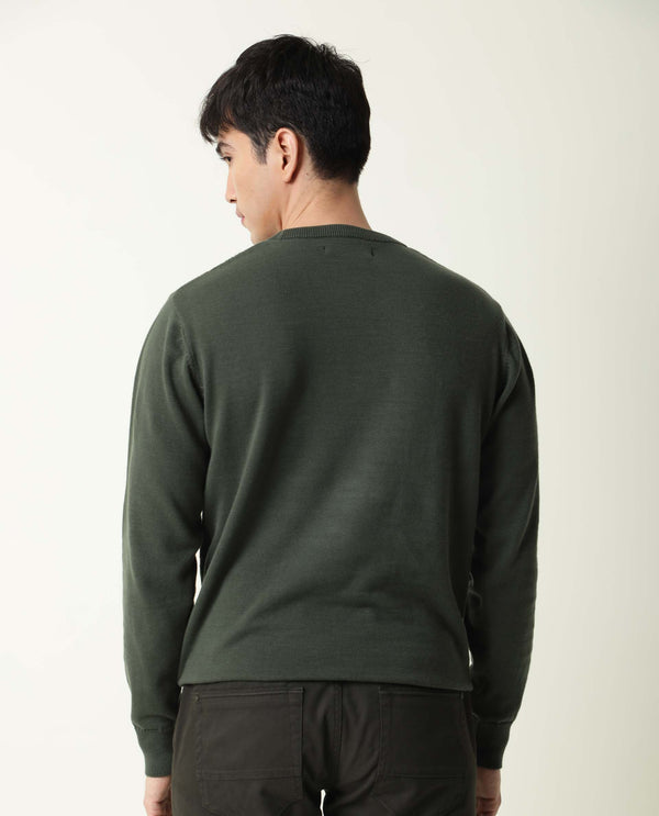 Rare Rabbit Men'S Cable Olive Sweater Cotton Fabric Full Sleeves