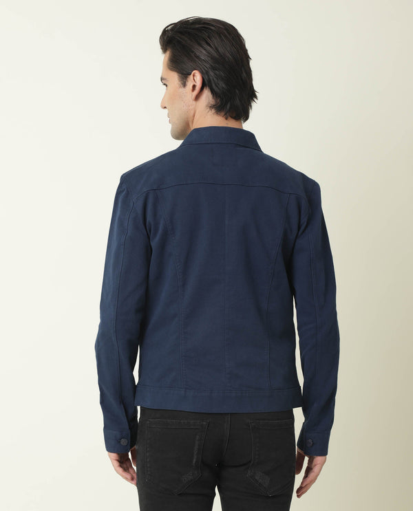 Rare Rabbit Men's Vintage Navy Plain Denim Trucker Jacket