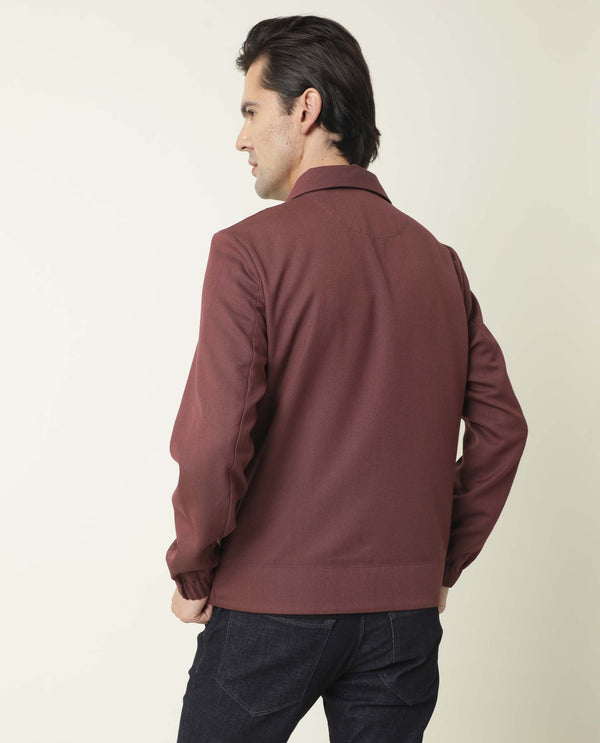 Rare Rabbit Men's Bric Dark Maroon Plain Broad Collar Structured Jacket