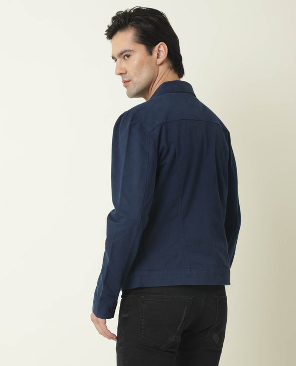 Rare Rabbit Men's Vintage Navy Plain Denim Trucker Jacket