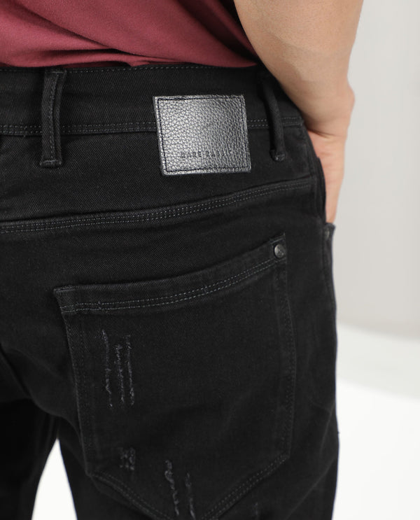 Rare Rabbit Men's Astral Black Rinse Wash Mid-Rise Slim Fit Jeans