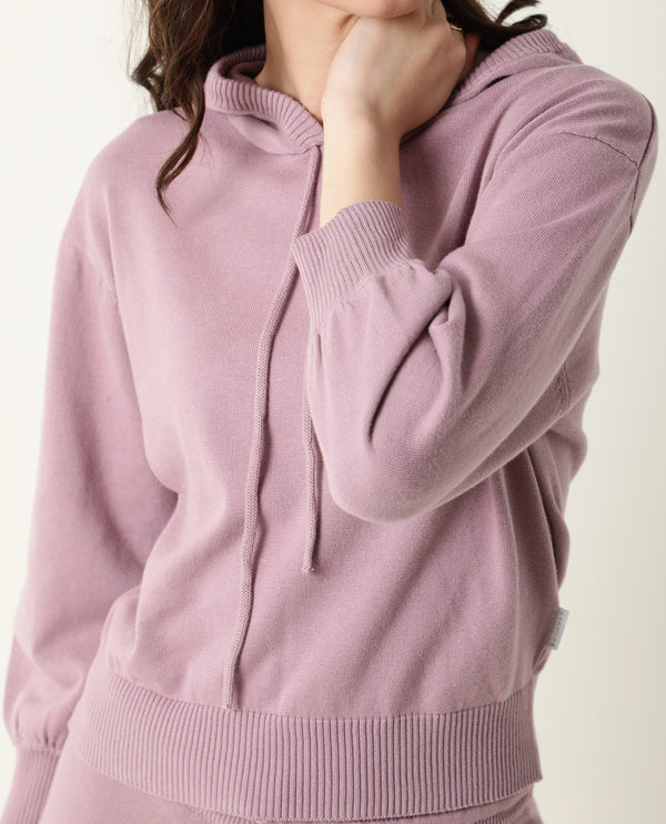 Rareism Women Finn Pastel Pink Cotton Fabric Straight Fit Full Sleeves Solid Hooded Track Suit