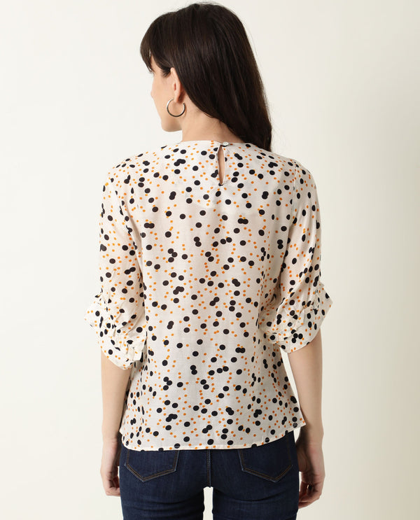 Rareism Women Roy Orange Top Short Sleeves Printed