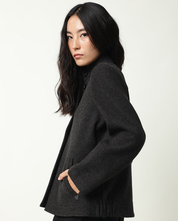 Rareism Women Comico Black Polyester Fabric Full Sleeves Solid Mandarin Collar Jacket