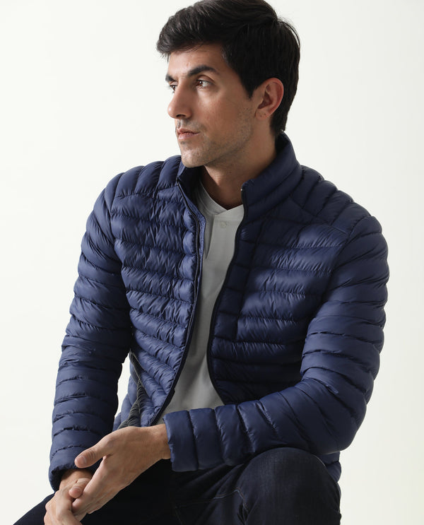 Rare Rabbit Men's Paralite Blue High Neck Puffer Jacket