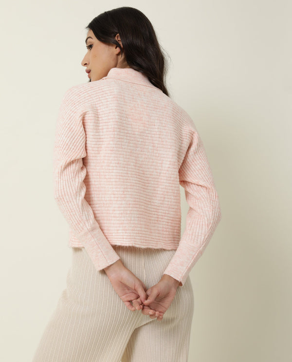 Rareism Women Levour Melange Pink Acrylic Fabric Full Sleeves Relaxed Fit Solid Turtle Neck Sweater