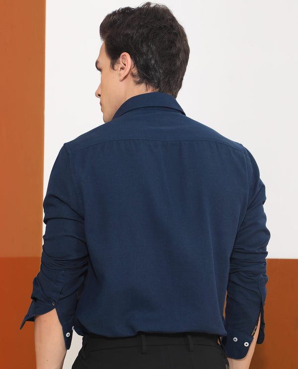 Rare Rabbit Mens Otago Navy Cotton Fabric Full Sleeves Regular Fit Solid Twill Shirt