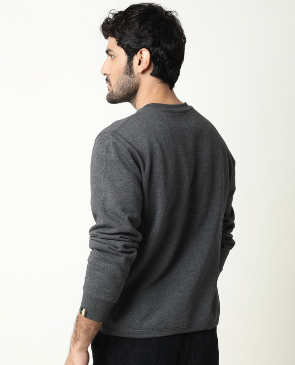 Rare Rabbit Mens Floki Black Cotton Polyester Fabric Crew Neck Full Sleeves Slim Fit Sweatshirt