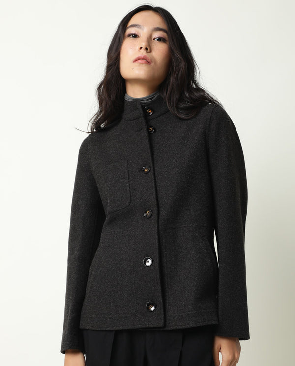Rareism Women Comico Black Polyester Fabric Full Sleeves Solid Mandarin Collar Jacket