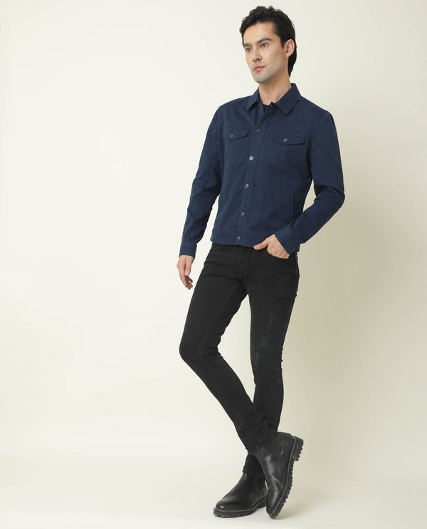 Rare Rabbit Men's Vintage Navy Plain Denim Trucker Jacket