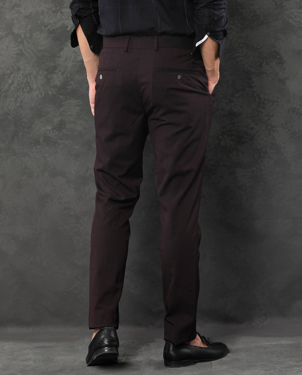 Rare Rabbit Men's Zanza Maroon Polyester Viscose Fabric Notch Lapel Button Closure Single Breasted Textured Suits
