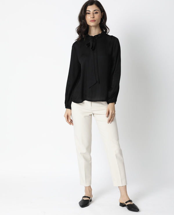 Rareism Women Sleek Black Top Full Sleeves Solid Top