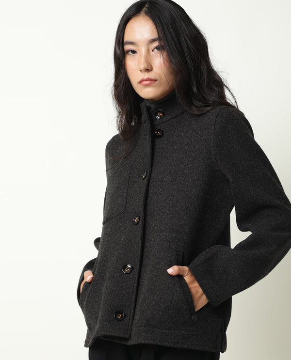 Rareism Women Comico Black Polyester Fabric Full Sleeves Solid Mandarin Collar Jacket