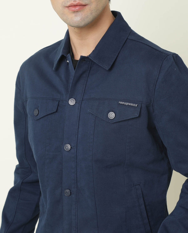 Rare Rabbit Men's Vintage Navy Plain Denim Trucker Jacket
