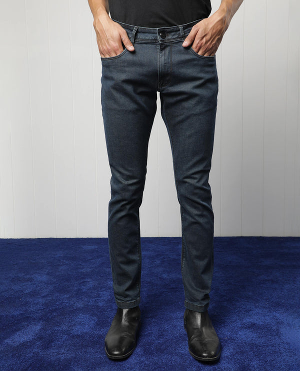Rare Rabbit Men's Wells Navy Dark Wash Mid-Rise Slim Fit Jeans