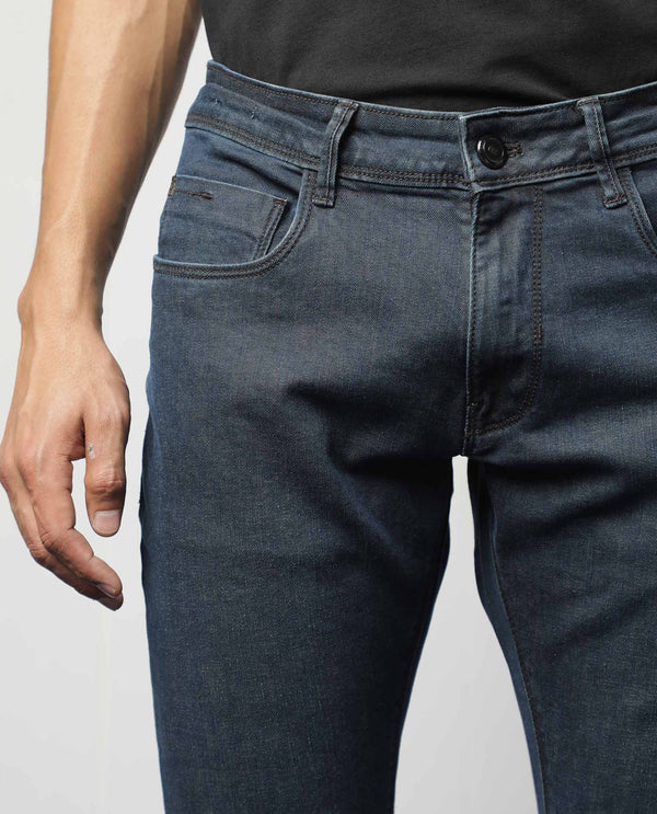 Rare Rabbit Men's Wells Navy Dark Wash Mid-Rise Slim Fit Jeans