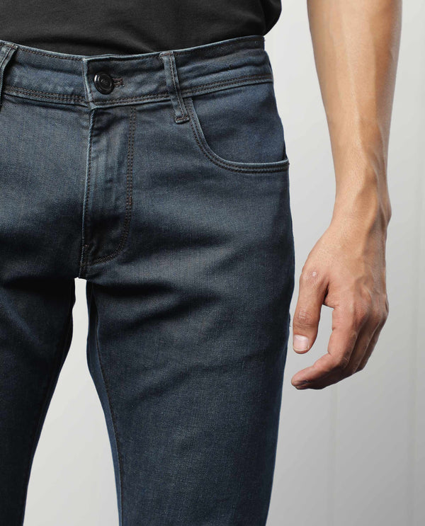 Rare Rabbit Men's Wells Navy Dark Wash Mid-Rise Slim Fit Jeans
