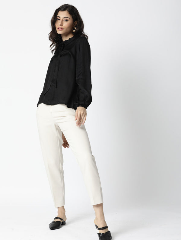 Rareism Women Sleek Black Top Full Sleeves Solid Top