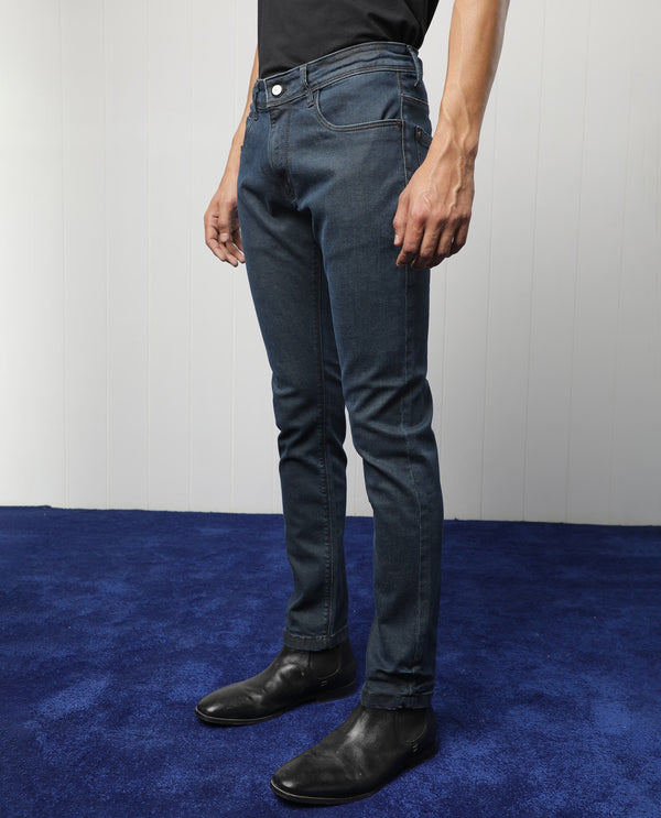 Rare Rabbit Men's Wells Navy Dark Wash Mid-Rise Slim Fit Jeans
